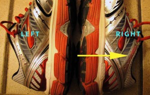 Right shoe scuff marks